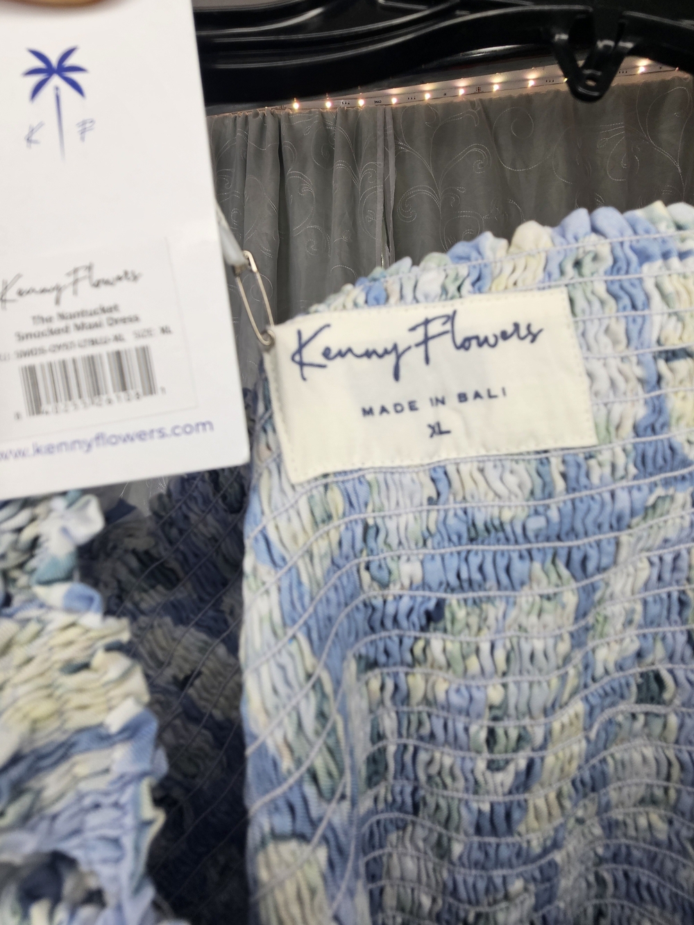 Kenny Flowers The Nantucket Smocked Maxi Oyster Dress Floral Blue & White XL NWT - Picture 3 of 3